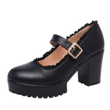kamames Style High Heels, Thick Heels, Round Head Walking Shoes, Women's Thick Soles, Waterproof Platform, Cheongsam Models, Large Size Single Shoes, Black Performance Shoes.