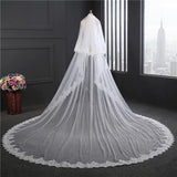 kamames White Ivory Bling bling Cathedral Wedding Veils Long Lace Edge Bridal Veil with Comb Two Layers Blusher Veil Wedding Accessories