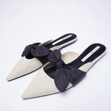 kamames ZARZ Woman 2022 Flat Shoes Spring Summer Pointed Sexy Bow Outer Wear Plus Size 41 Beige Lazy Sandals And Slippers Women Luxury