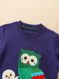 Vibrant Cartoon Owl Graphic Sweatshirt for Boys - Soft Stretch Fabric, Casual Creative Design, Comfortable Spring/Autumn Wear, Relaxed Fit, Easy Care