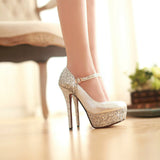 kamames Gold Silver Platform Women Heels Sequined Chunky High Heel Pumps Summer Party Wedding Lady Shoes