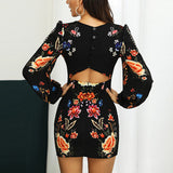 kamames New Positioning Printed Bare-Back Long-Sleeved Dress In Stock