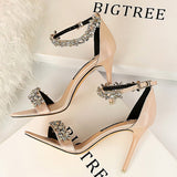 BIGTREE Shoes Open Toe Rhinestones Sandals Women 2022 New Designer Sexy High Heels Sandals Female Shoes Summer Heeled Sandals