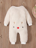 Toddler Baby's Cute Elk Graphic Long Sleeve Christmas Onesie, Zipper Round Neck Fleece Warm Jumpsuit, Kids Autumn And Winter Outdoor Clothes