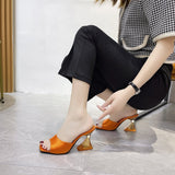 kamames kamames New Style 43 Large Size Women's Shoes Casual Cloth Face A Word Shaped Transparent Thick With High Heel Slipper Female