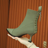 kamames Stretch Socks Boots Women Autumn/Winter New Fashion Pointed Toe Zipper Single Boots Stitching High Heels Women Shoes