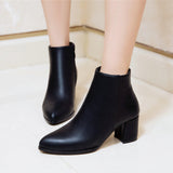 kamames Black Women Boots Comfy Square High Heel Ankle Boots Fashion Pointed Toe Zipper Boots Autumn Winter Ladies Shoes 2021