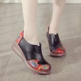 kamames kamames New Style Loose Cake Bottom Leisure Women's Shoes National Style Leather Matching Single Shoes Increase Comfort Middle-Aged And Elderly Mother Shoes