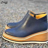 kamames Size New Winter Wedges Women Boots Comfortable Ankle Boots Shoes Round Toe 4cm Heel Lace Up and Zip Thicken Botas De Mujer
