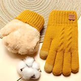 Simple Twist Knit Gloves Thickened Soft Velvet Lined Warm Touchscreen Gloves Autumn Winter Solid Color Coldproof Split Finger Gloves