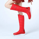 kamames Winter Women Knee High Boots Waterproof Plush Snow Boots Comfortable Falt Non-slip Ladies Boots Shoes Black White Red