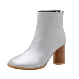 kamames Black Sliver Fashion Women Boots PU Leather Square Toe Ankle Boots Ladies Zipper Thick High Heel Autumn Winter Shoes