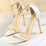 BIGTREE Shoes Pu Leather High Heels 2022 New Women Heels Sexy Stiletto Heels 11 Cm Party Shoes Color Matching Women Sandals