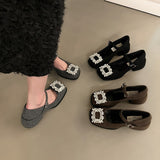 kamames Diamond Mary Jane Women's Shoes 2024 New Spring And Autumn Winter High-Heeled Shoes Black Evening Shoes