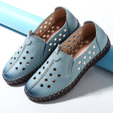 GKTINOO 2021 Summer Genuine Leather Vintage Loafers Shoes Women Lazy Slip-On Handmade Leather Breathable Hollow Soft Shoes Woman