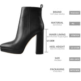 kamames Onlymaker Women Ankle Boots Pointed Toe Black Matte Flock12CM Chunky Heel Platform Booties Party Shoes Large Size Short Boots