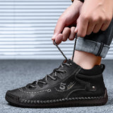 kamames kamames New Velvet Men's Shoes, High-Top Outdoor Men's Casual Shoes, Large Size Fine Belt Leather Shoes, Handmade Father Shoes