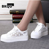 kamames Women Shoes 2022 Fashion Summer Casual Ladies Shoes Cutouts Lace Canvas Hollow Breathable Platform Flat Shoes Woman Sneakers