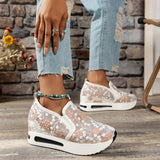kamames And Autumn New Style Slope Heel Large-Size Single Shoes Mesh Embroidered Breathable Inside Raised Muffin Net Cloth Shoes Cover Feet Casual Single Shoes