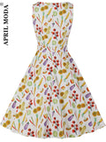 kamames Summer Pin Up Print Casual Party Dress 2022 Women Sleeveless Retro Robe 60s 50s Vintage Rockabilly Swing Dress Vestidos