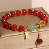 1pc Exquisite Lucky Red Agate Beaded Charm Bracelet - Retro Synthetic Gemstone Jewelry for Women Men, Perfect Gift for Boyfriend Girlfriend Best Friend, Family and Friendships - Unique Niche Accessory for Any Occasion