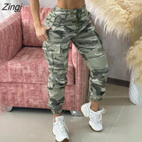 kamames Spring Summer Women Camouflage Print Drawstring Pocket Design Cargo Pants Casual Long Trouser Loungewear Daily Wear Clothes