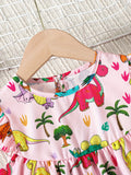 Girls Adorable Dino Graphic Flutter Sleeve Dress - Perfect for Summer Parties & Outdoor Fun - A Delightful Gift Option