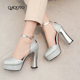 kamames Sandals High Heels Women Platform Shoes Fashion Sequined Super High Heels Pumps Gold Silver Red Sole Party Shoes