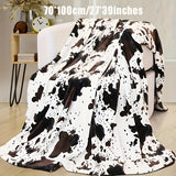 1pc Cozy Cow Print Plush Blanket - Ultra-Soft, Warm, and Lightweight for All-Season Comfort, Perfect for Daughters, Adults, Students, and Teens - Great for Indoors, Outdoors, Camping, and Travel