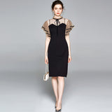 Summer 2024 New Women's Clothing Black Slim Sexy Dress Skirt Temperament Polka-Dot Slim-Fit Mid-Length Dress