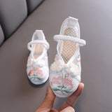 KAMAMES Hanfu Girls' Embroidered Mesh Surface Shoes Sandals Vintage Embroidered Ethnic Style Old Beijing Children's Watch Performance Cloth Shoes Generation