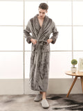 Comfy Men's Fleece Robe - Soft Solid Lapel One-Piece Kimono Night-Robe with Pocket, Lace-Up Design, Warm and Cozy for After Bath Relaxation