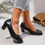 Women's Rhinestone Square Decor Court Pumps, Pointed Toe Soft Sole Slip On Block Mid Heels, Versatile Business Dress Shoes