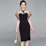 Summer 2024 New Women's Clothing Black Slim Sexy Dress Skirt Temperament Polka-Dot Slim-Fit Mid-Length Dress