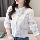 Cotton cocoon, idyllic embroidered white shirt women's long sleeves  pure cotton fungus collar top slim-fitting and thin shirt
