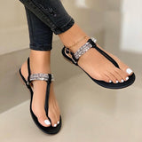 kamames women summer shoes 2022 fashion rhinestone sandals women's  one word plus size flat beach sandals women