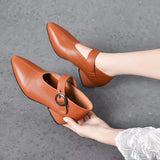 kamames kamames New Small Leather Korean Version Fashion Grandma Toe Layer Leather Fashion Single Shoes Autumn Women's Single Shoes Tip