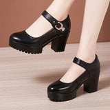 kamames Cheongsam Catwalk High Heels Waterproof Platform Large Round Head Thick Heel Black Professional Single Shoes Working Shoes