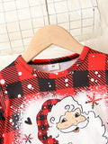 Girl's 2pcs Long Sleeve Top & Flared Pants Set, MERRY CHRISTMAS Santa Print Ruffle Decor, Plaid Pattern Trendy Casual Outfits, Kids Clothes For Spring Fall Winter, Outdoor Clothing