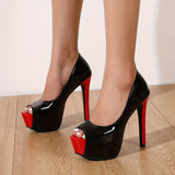 Elegant Ultrahigh Black Stiletto Pumps - Chic Summer-Ready Peep Toe Slip Ons for Women, Versatile Fashion Heels