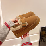 kamames Women's Snow Boots 2024 Autumn And Winter New Large Woolen Shoes Thick-Soled Cotton Shoes