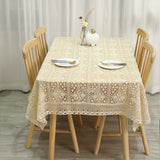 Vintage Crochet Tabletop Set - Elegant Pastoral Style Lace Tablecloth with Delicate Four Leaf Flowers, Ideal for Long Tables, Family Gatherings, and Special Occasions - Adds Rustic Charm to Any Dining Setting