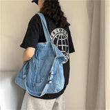 KAMAMES Idle Style Large Capacity Canvas Bag Women's Messenger Bag Ins Japanese Denim Big Bag Student Commuter Class Schoolbag