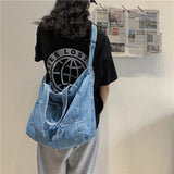 KAMAMES Idle Style Large Capacity Canvas Bag Women's Messenger Bag Ins Japanese Denim Big Bag Student Commuter Class Schoolbag