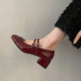 kamames kamames Vintage Silver Single Shoes Women's Thick Heel 2024 Spring Square Head Shallow Mouth Belt Buckle College Wind Mary Jane Shoes