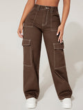 NEW PETITE High Waist Flap Pocket Cargo Jeans