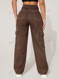 NEW PETITE High Waist Flap Pocket Cargo Jeans