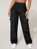 NEW PETITE High Waist Flap Pocket Cargo Jeans