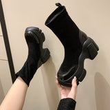 kamames Women Boots Fashion Platform Boots Heels Winter Shoes For Woman Knitted Ankle Botas Mujer 2023 New Autumn Winter Boots Female