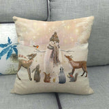 1pc Vibrant Festive Elk and Snowman Linen Throw Pillow Cover - Throw Pillow Covers for Holiday Home Decor, Gift Giving, and Cozy Winter Ambiance